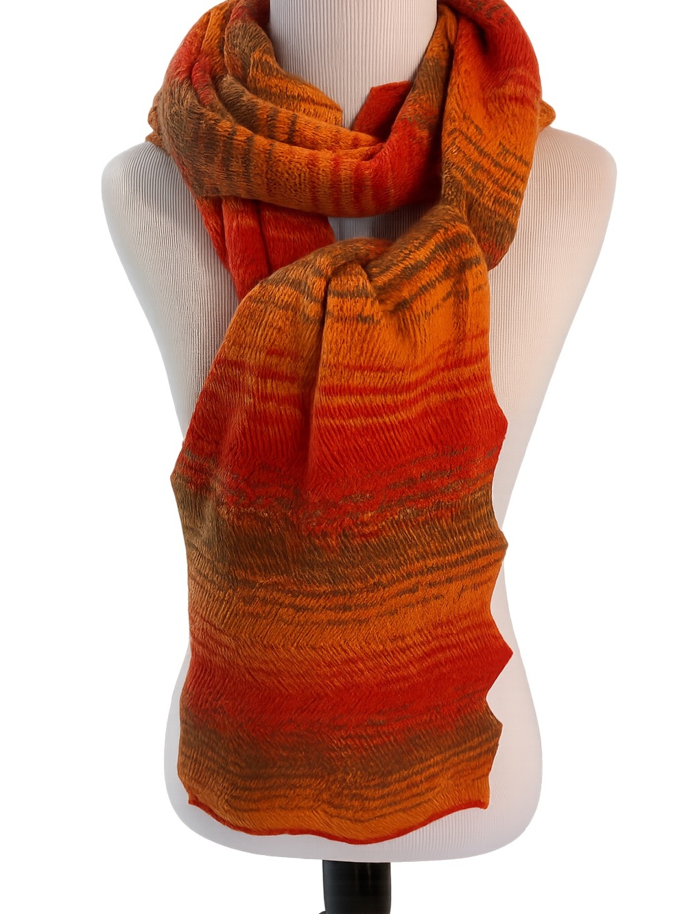 Vintage Missoni Foulard Knit Scarf 82” Made In Italy Chevron Zigzag Orange Wool